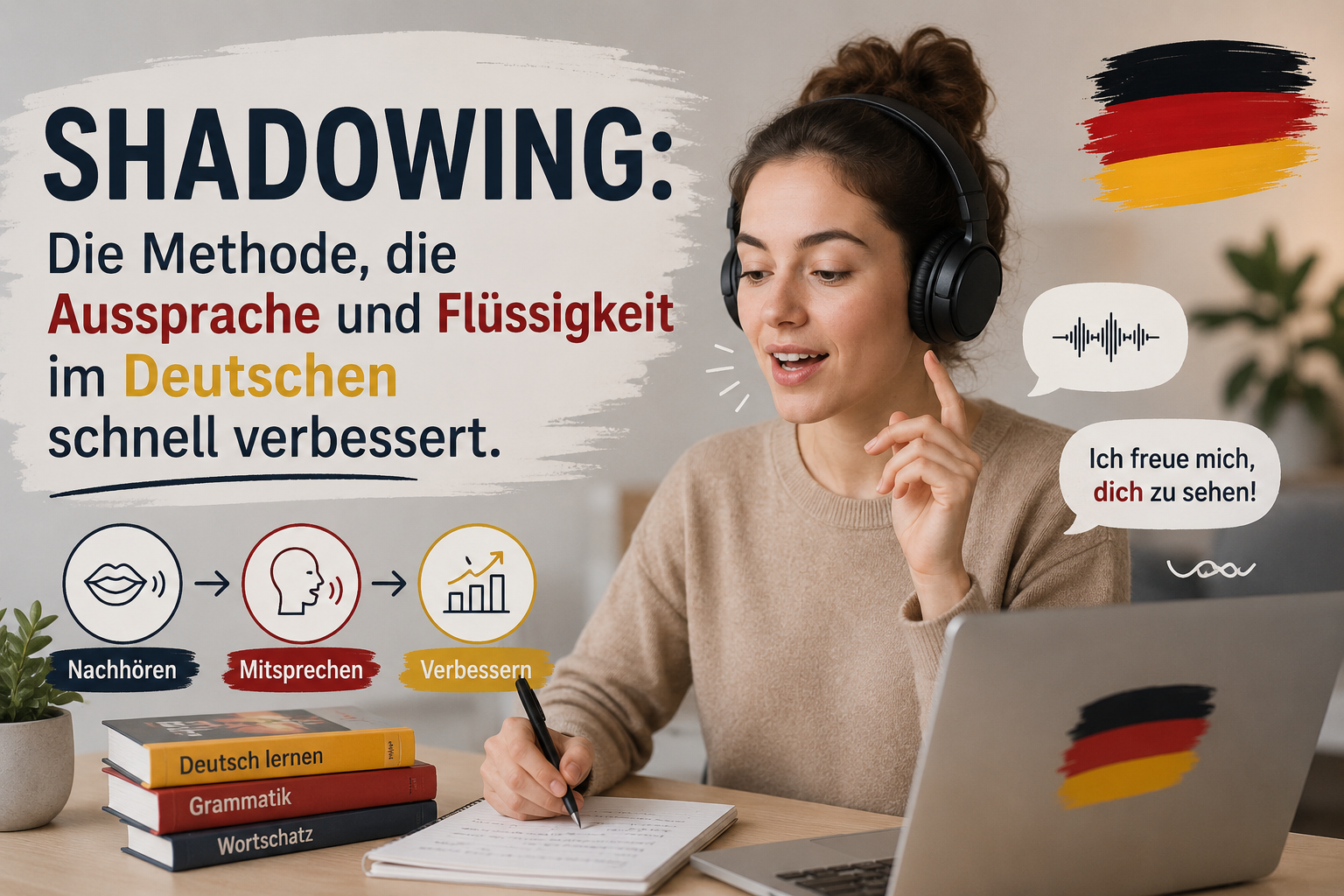 Shadowing Methode Deutsch: Aussprache und Flüssigkeit in 4 Wochen verbessern