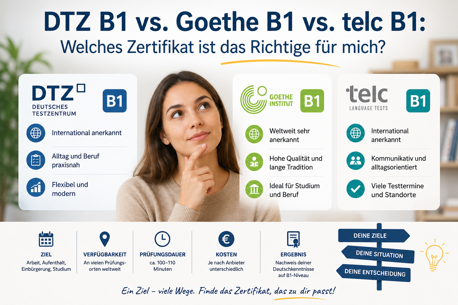 DTZ B1 vs. Goethe B1 vs. telc B1: Welches Zertifikat ist das Richtige für mich?