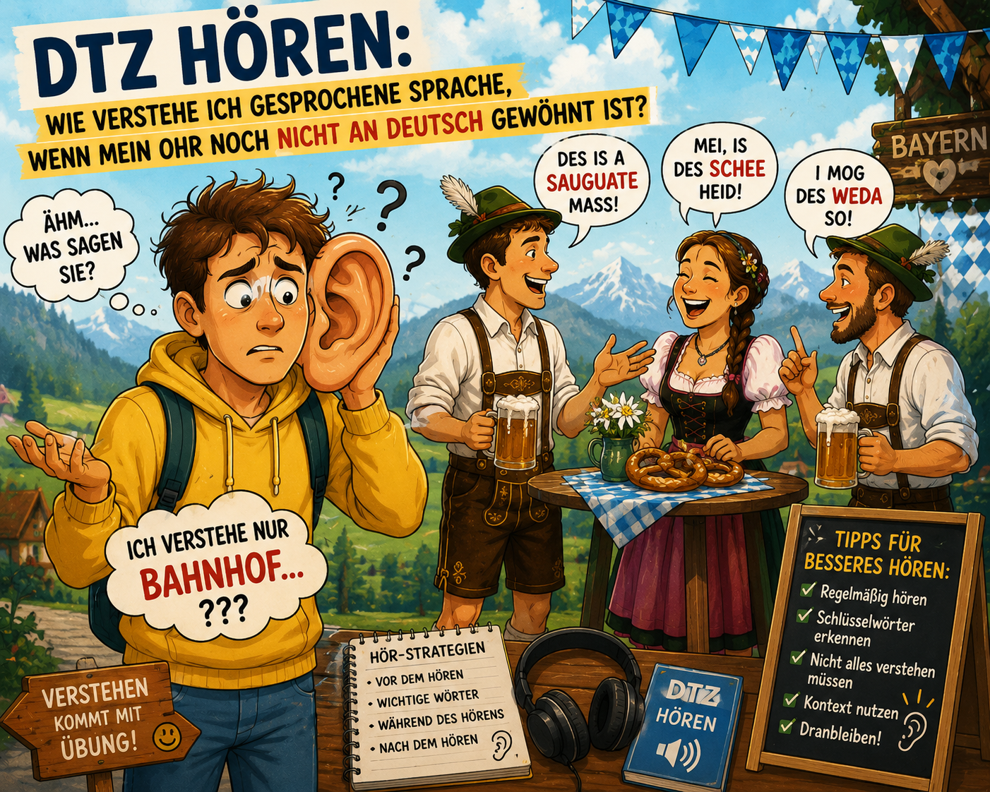 DTZ Hören: Wie man gesprochenes Deutsch versteht, wenn das Ohr noch nicht daran gewöhnt ist