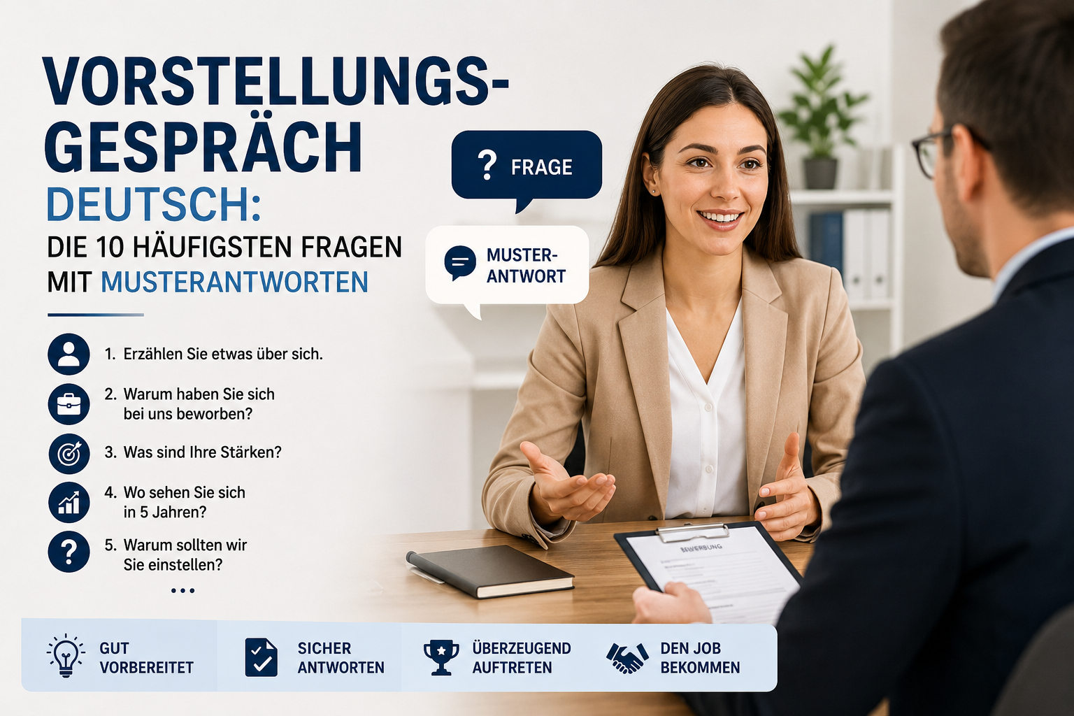 Vorstellungsgespräch Deutsch: Die 10 häufigsten Fragen mit Musterantworten